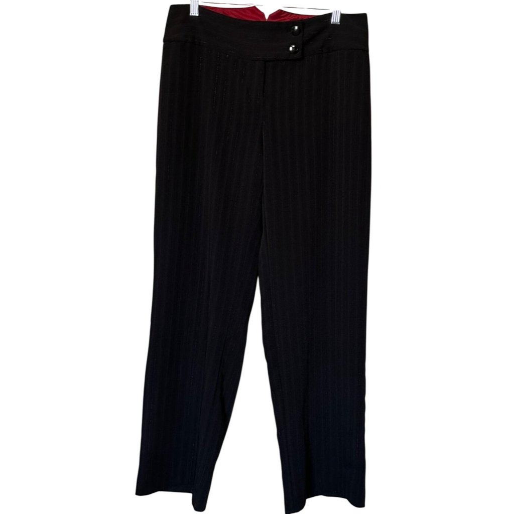 Women's Cato Mid-Rise Black Slacks W/Red Stripes Metallic Polyester Blend Size 8